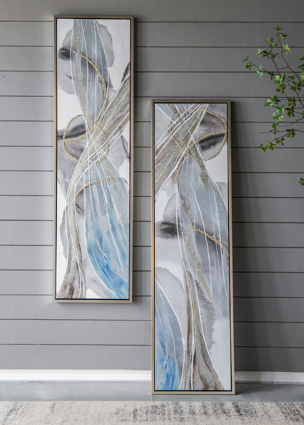 Elongated Modern Abstract Oil Paintings Wall Art Set of 2