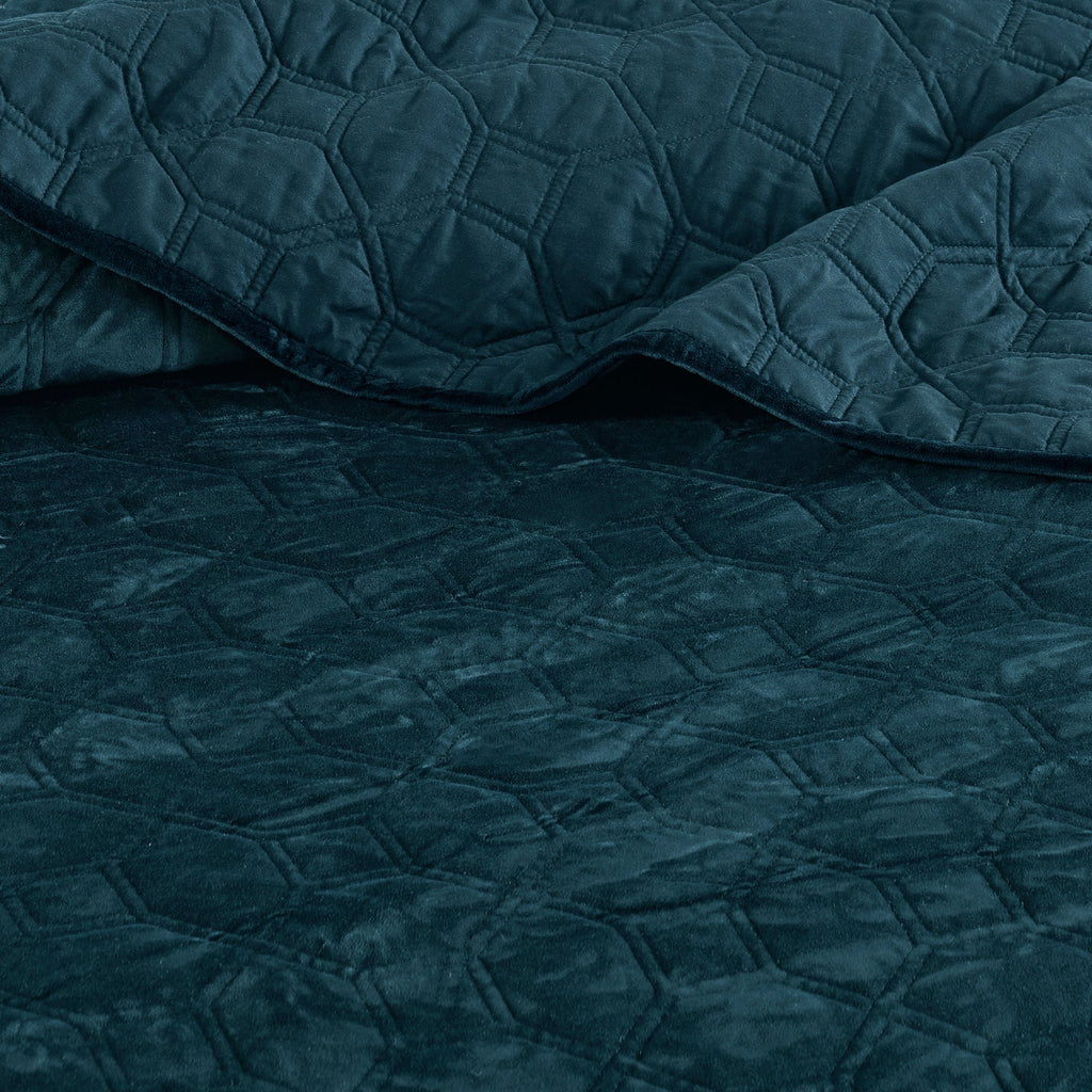 3 Piece Velvet Quilt Set Teal King/Cal King