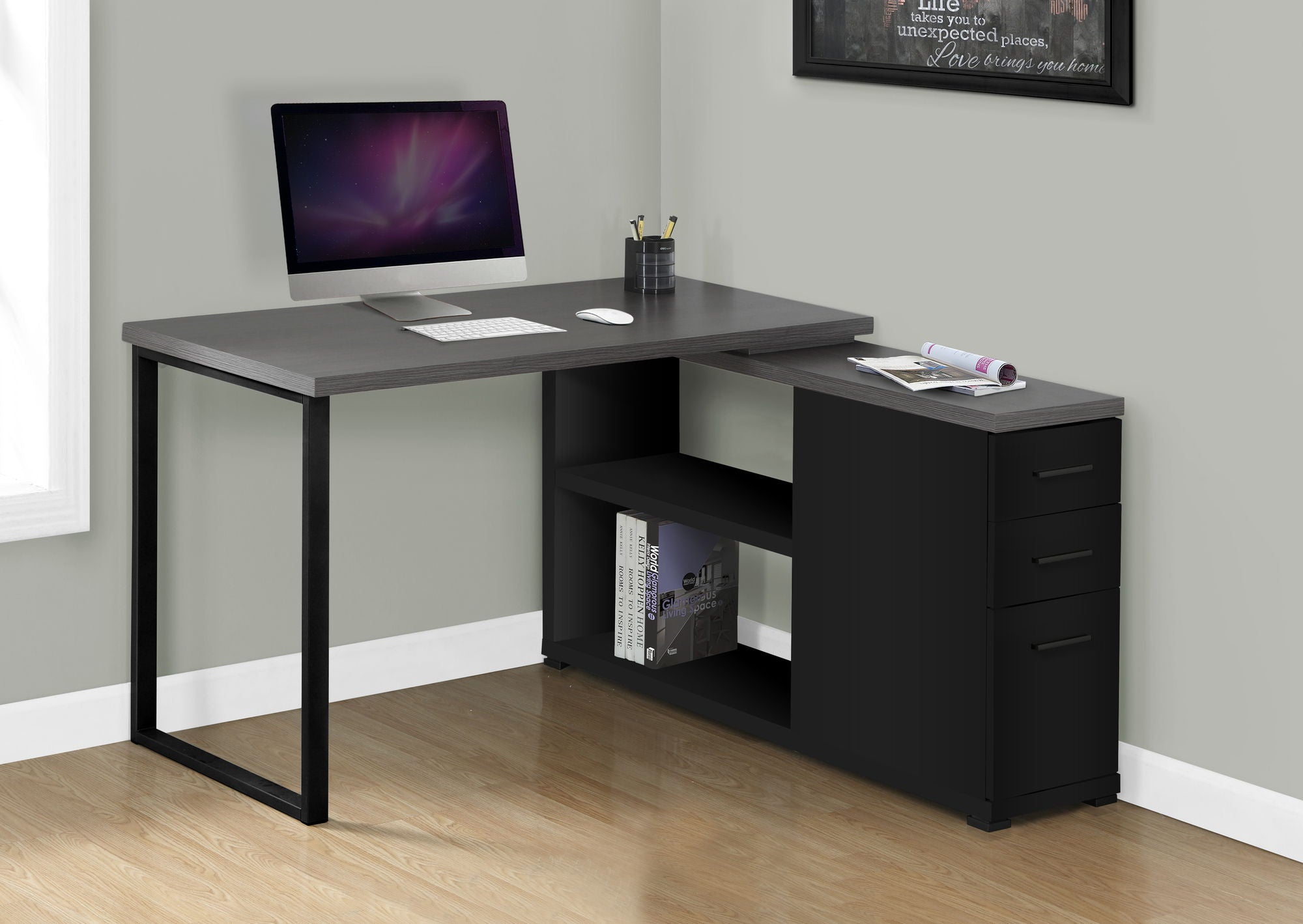 L-Shape Computer Desk with Storage Drawers