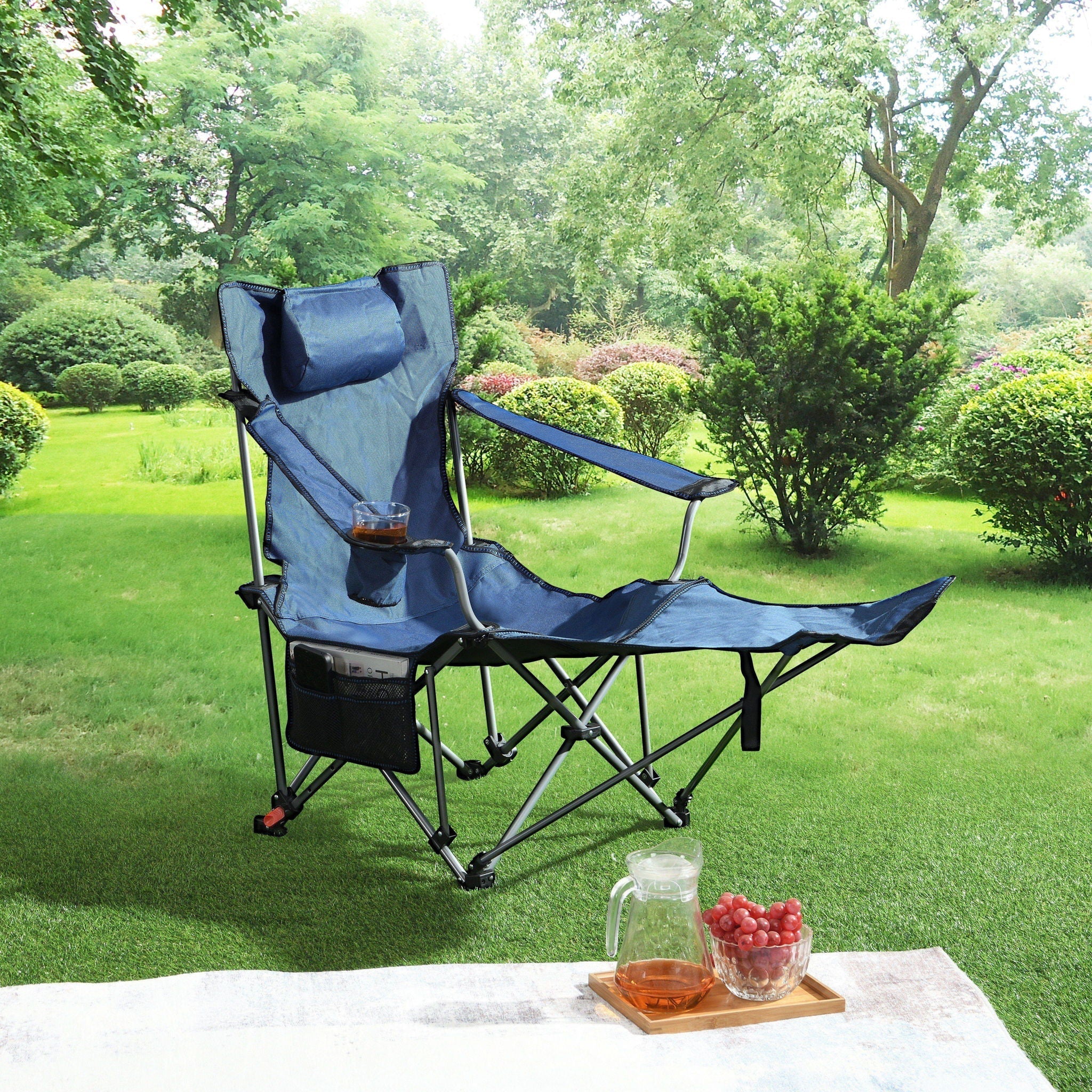 Outdoor Folding Adjustable Reclining Camping Chair with Cup Holder