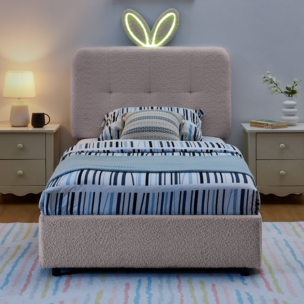 Twin Size Kids Upholstered Bed with Oversized Rabbit Ear Headboard
