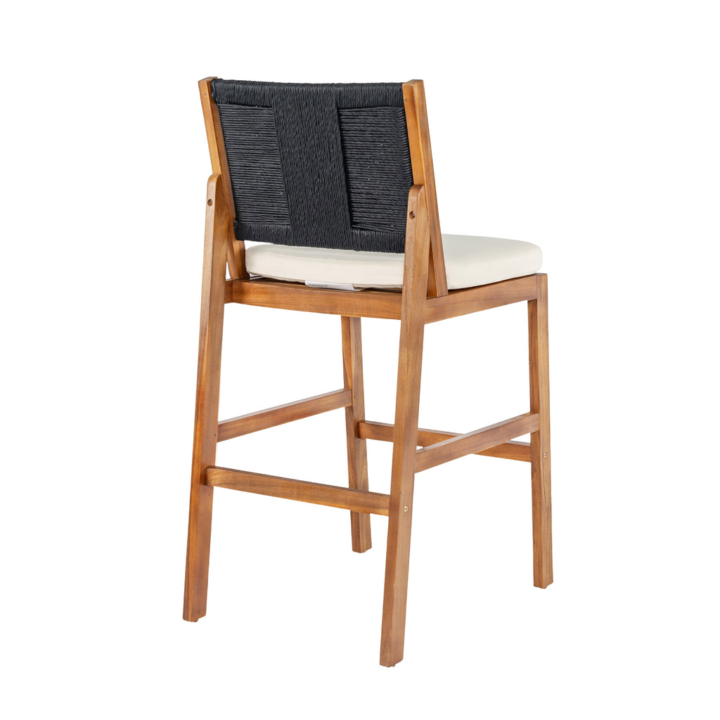 4 Pieces Arly Black Outdoor Bar Stool Solid Acacia Wood and Woven Wicker