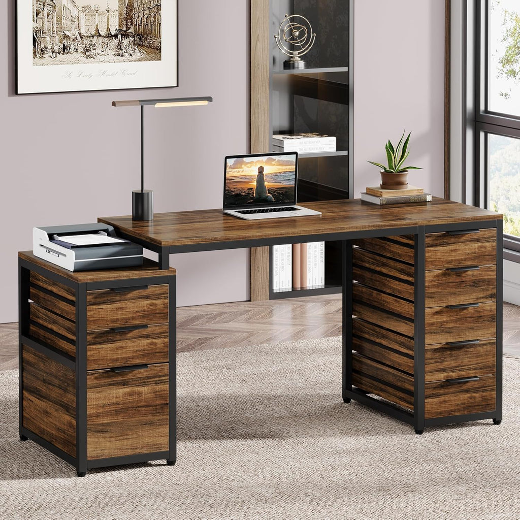 Computer Desk With 8 Drawers And Reversible File Cabinet