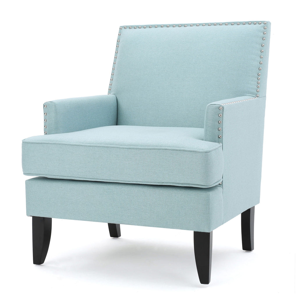 Serenada Upholstered Fabric Club Chair With Nailhead Trim And Tapered Birch Legs