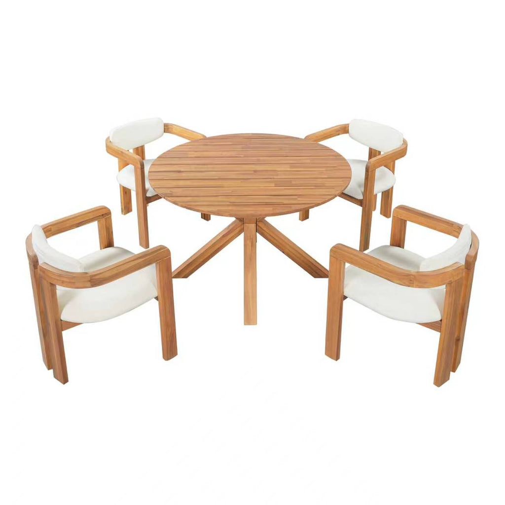 5-Piece Outdoor Acacia Wood Round Dining Set