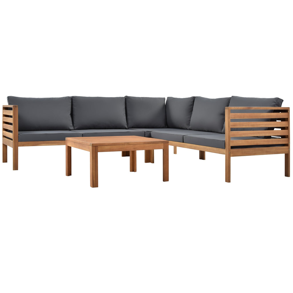 Wood Structure Outdoor Sofa Set with Gray Cushions