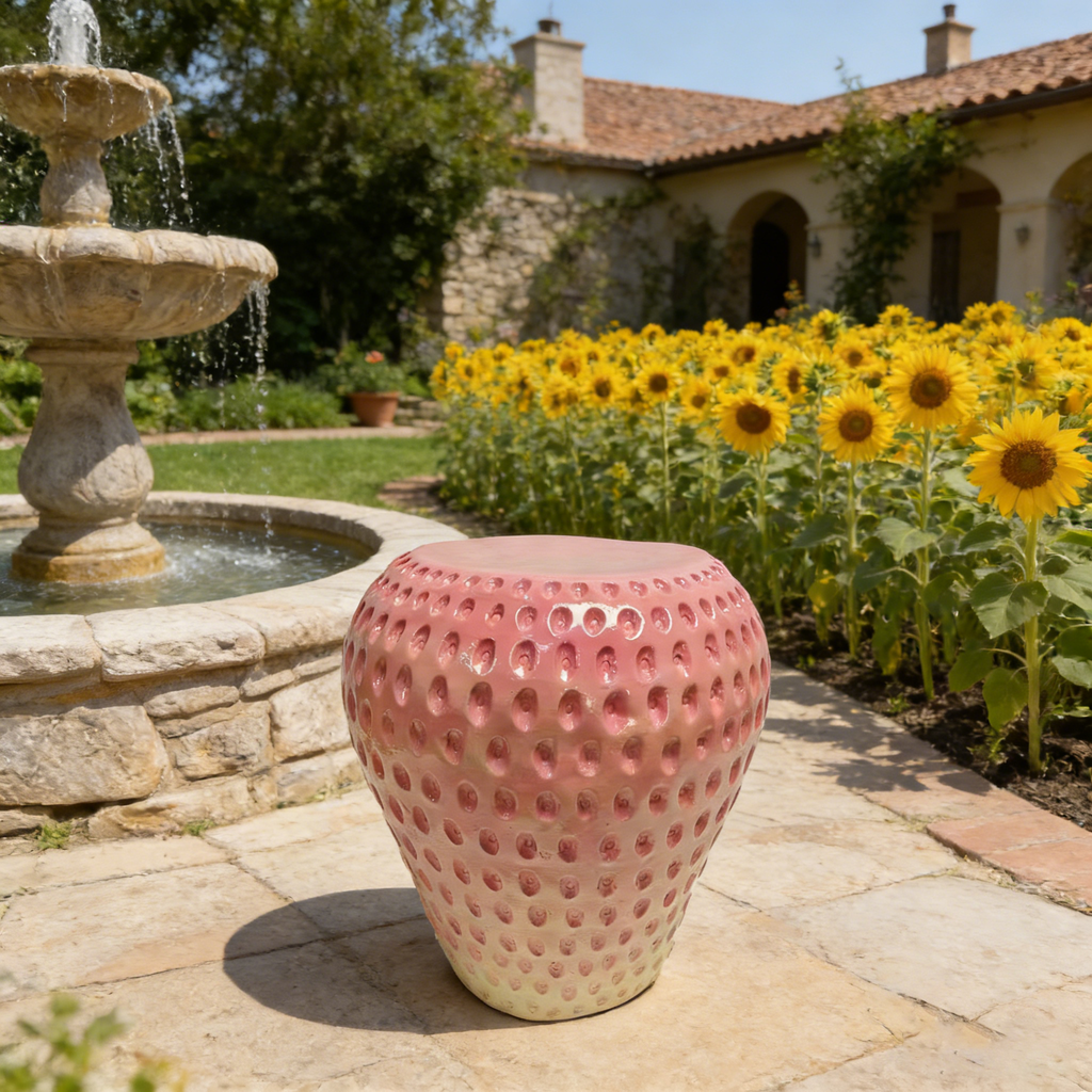 Strawberry Fruit Stool, 13.4" Oversized Resin Stool and Side Table
