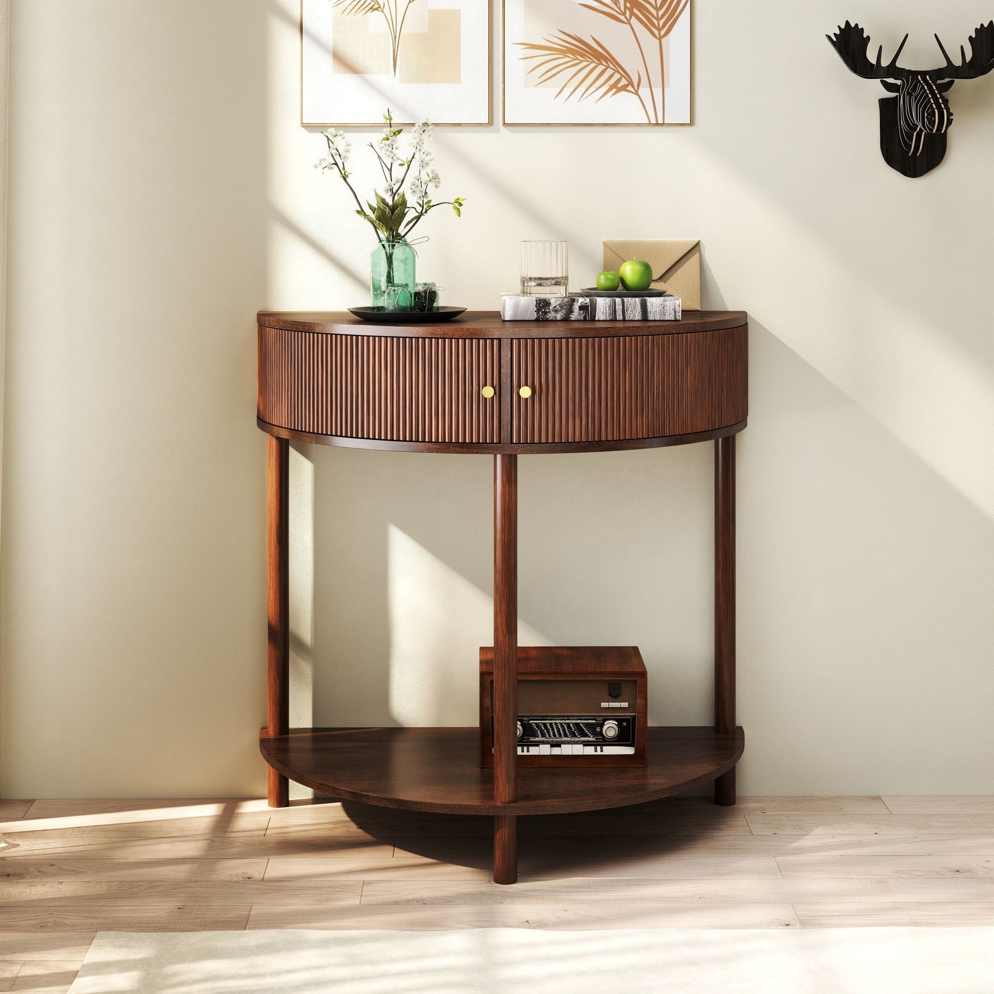 Demi Lune Console Table With 2 Storage Drawers