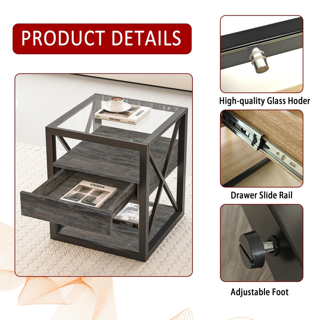 Set of 2 Modern End Tables with Drawer - Nightstands
