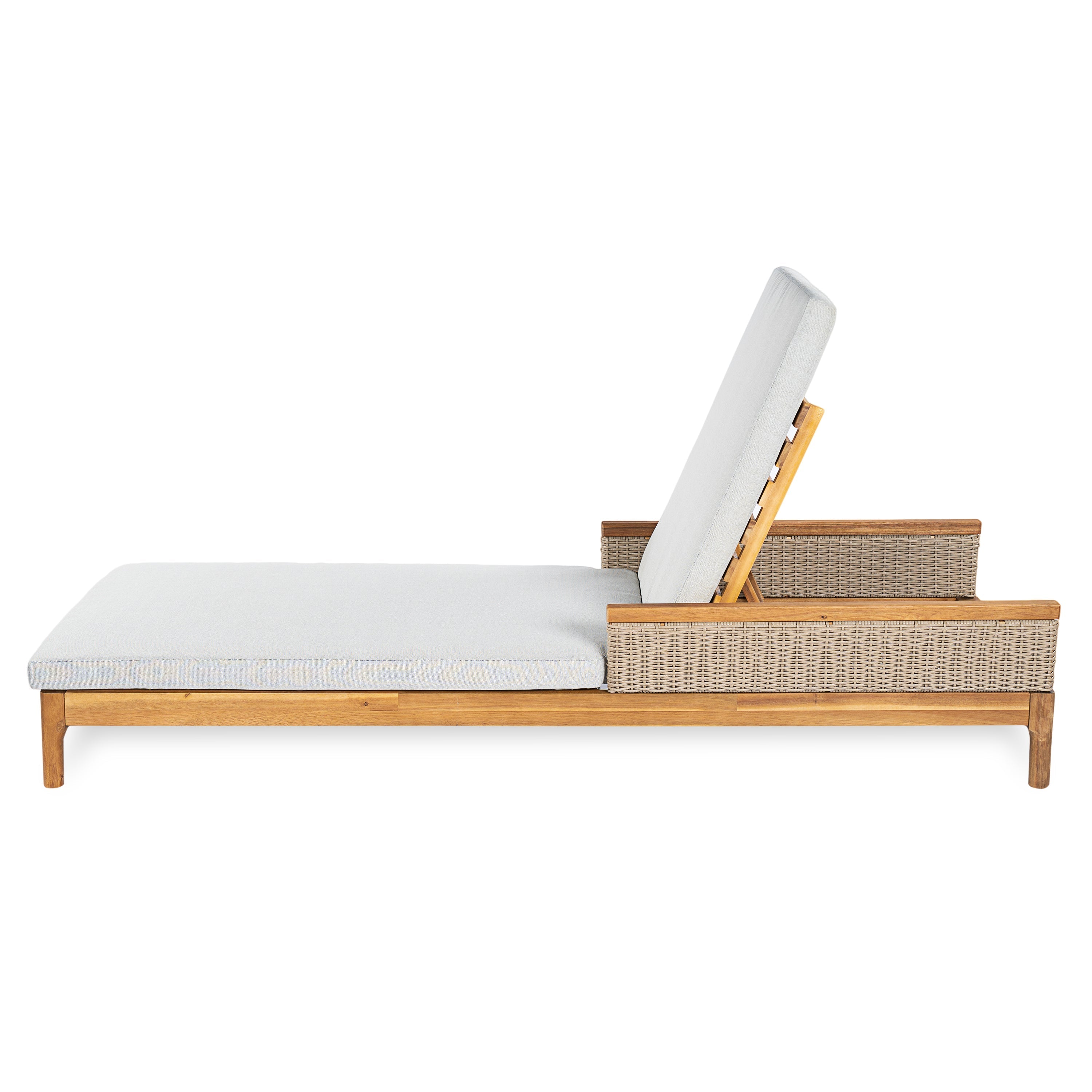 76.8" Solid Acacia Wood Sun Lounger Set of 2 with Grey Cushions