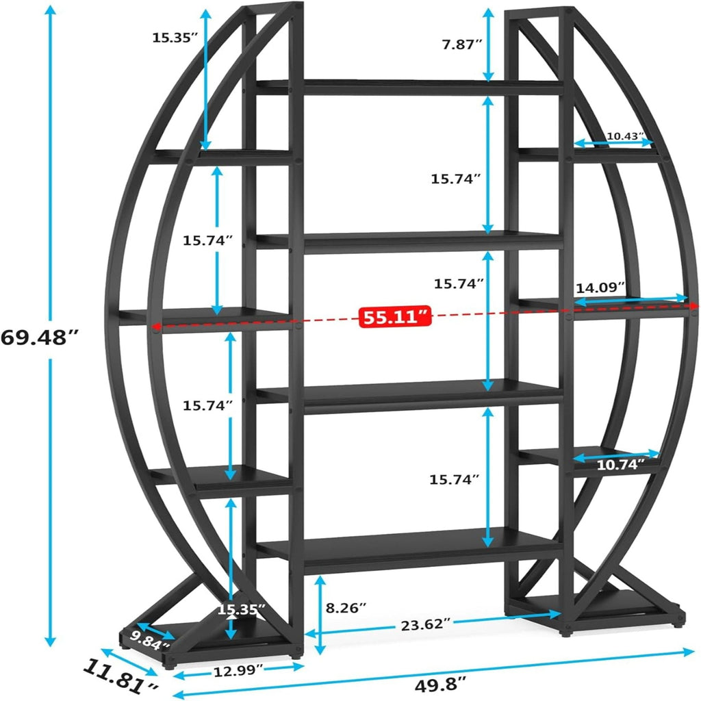 Triple Wide Oval Etagere Bookcase With Shelves For Living Room