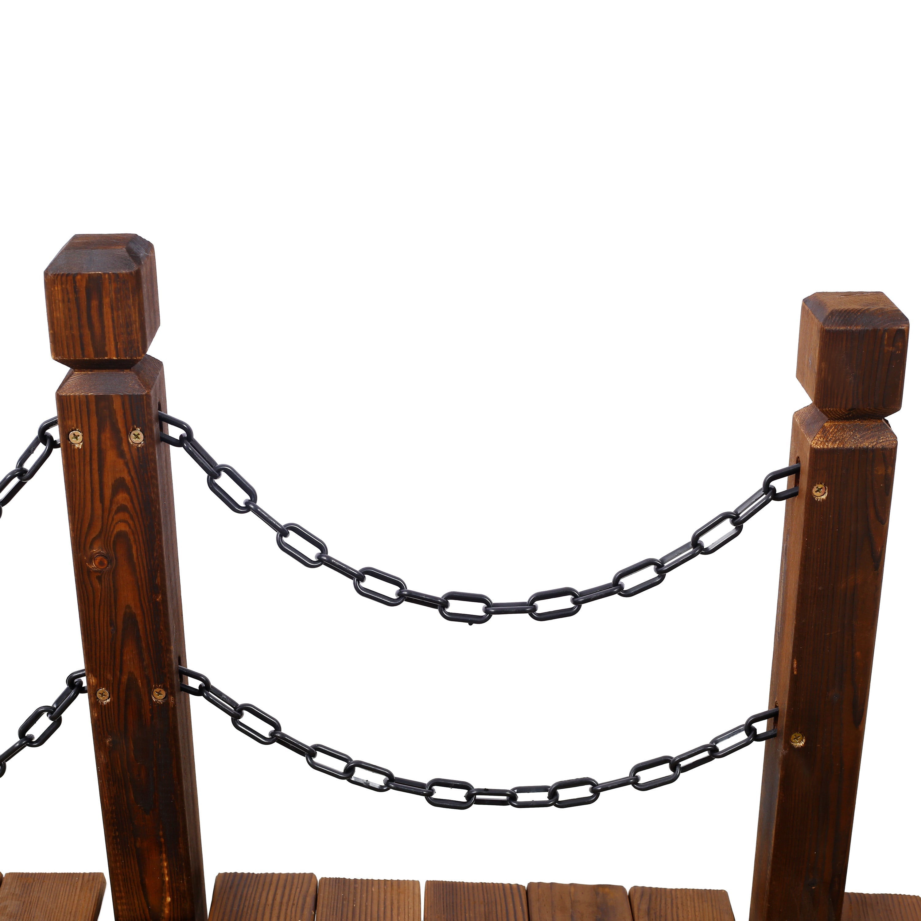 5 Ft Wooden Garden Bridge, Stained Wood Arc Footbridge with Chain Railings