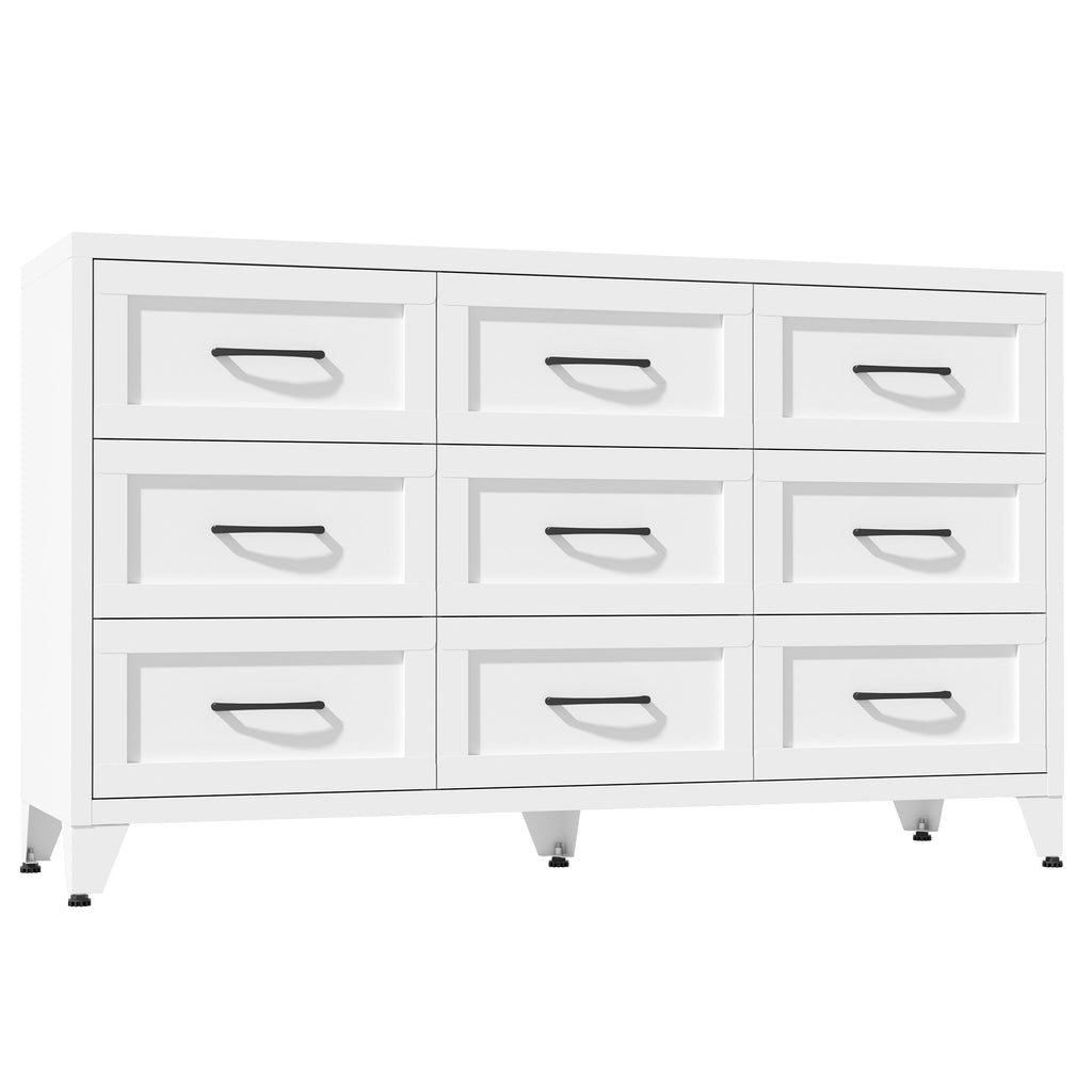 9 Drawer White Metal Dresser with Quiet-Glide Rails
