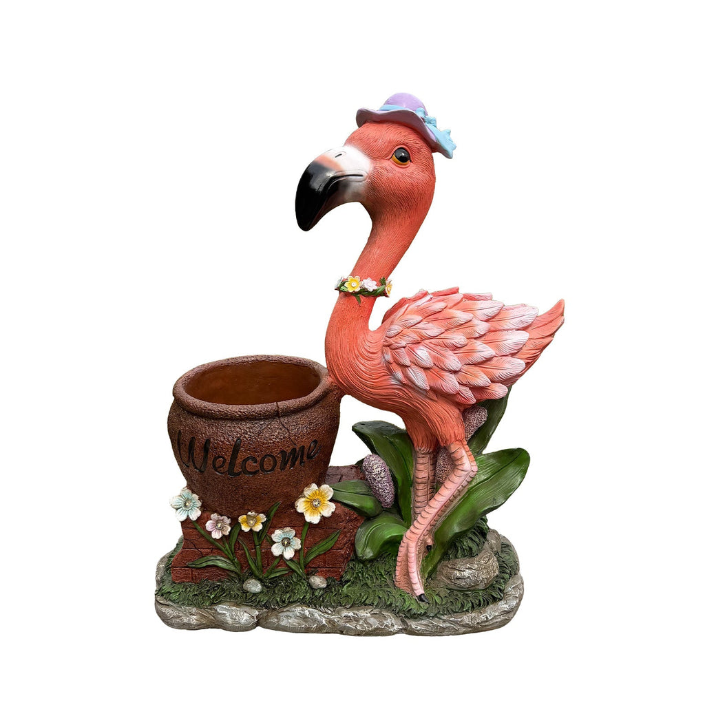 Outdoor Garden Sculpture Flamingo Flower Pot Planter