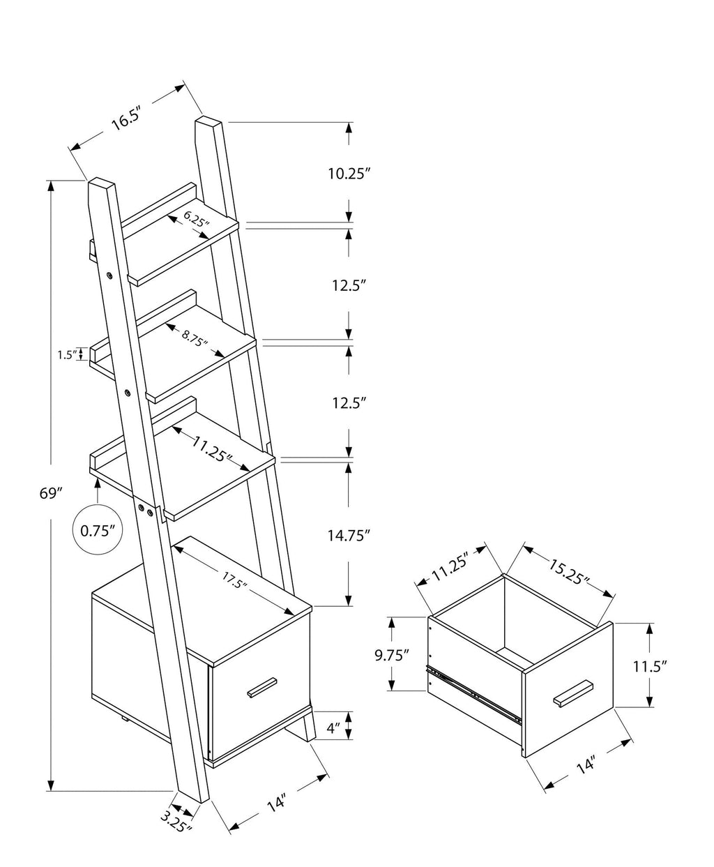 Contemporary Corner Ladder Bookshelf for Office