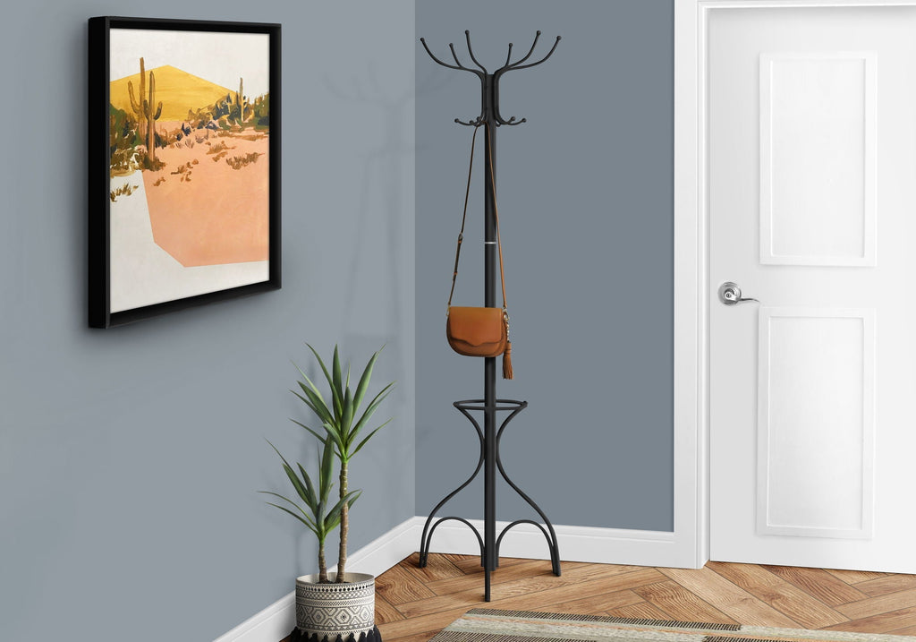 Coat Rack Hall Tree with 12 Hooks and Umbrella Holder