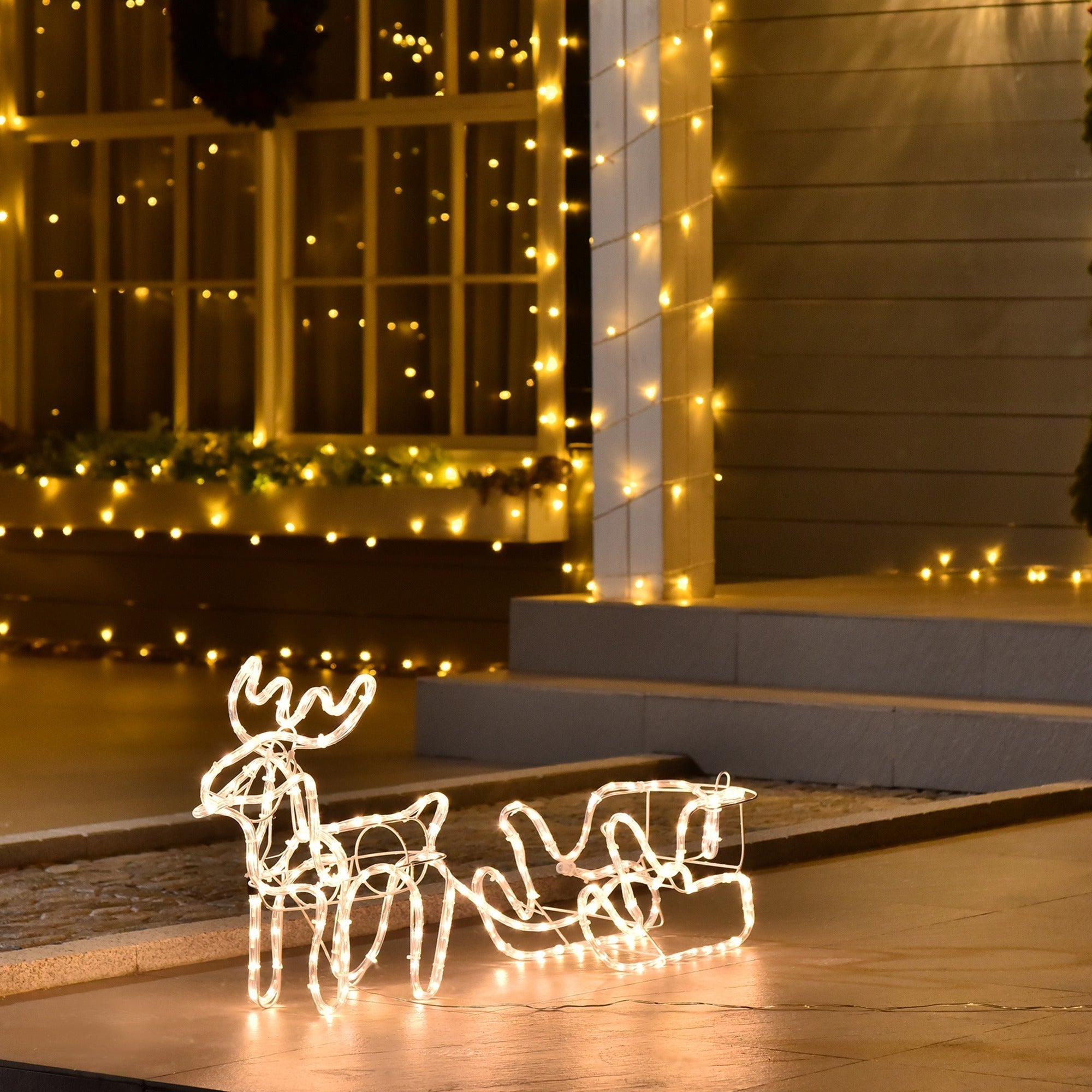 Outsunny 35' LED Reindeer Sleigh Outdoor Christmas Decoration