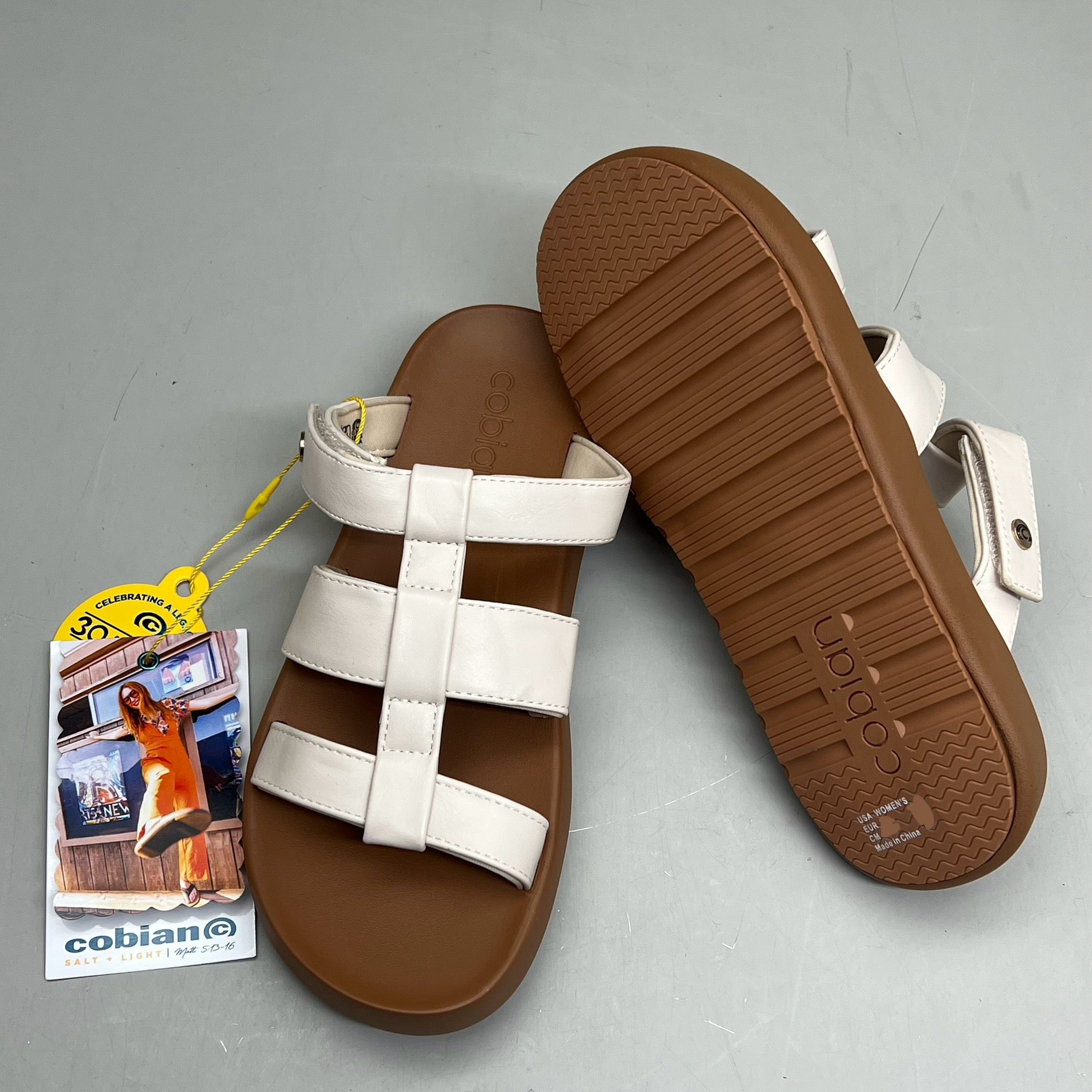COBIAN Amalfi Synthetic Leather W/ Microfiber Lining Sandals Women's Sz 8, 38.5 EU Cream AMA25-110-8