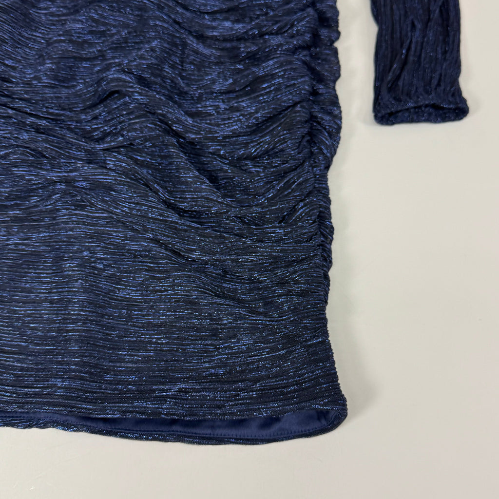 MELANIE LYNE Shimmering Ruched Plisse Dress Women's Sz M Navy/Black 6030103-2180