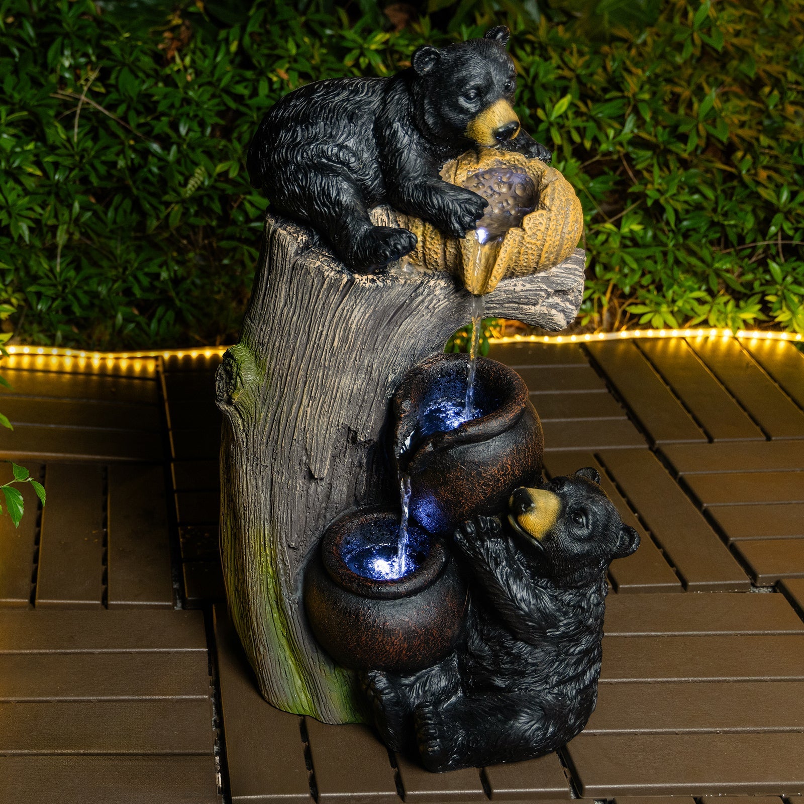 Bear Outdoor Water Fountain with LED Lights