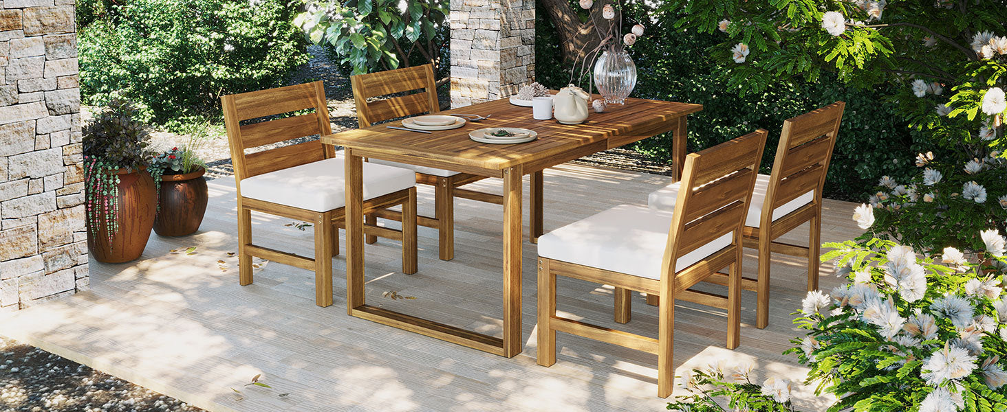 U_STYLE Farmhouse 5-Piece Outdoor Patio Dining Set with Adjustable Legs