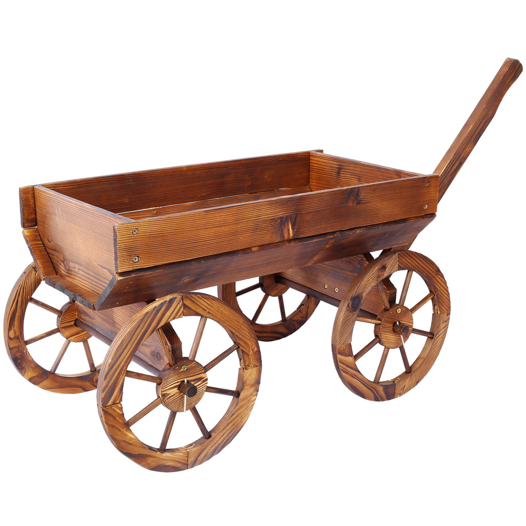 Wood Wagon Flower Planter Pot Stand With Wheels