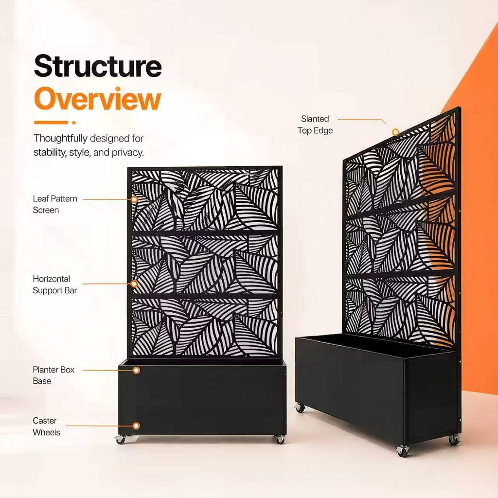 70.87" H × 46.06" W Leaf Pattern Privacy Screen with Planter Box