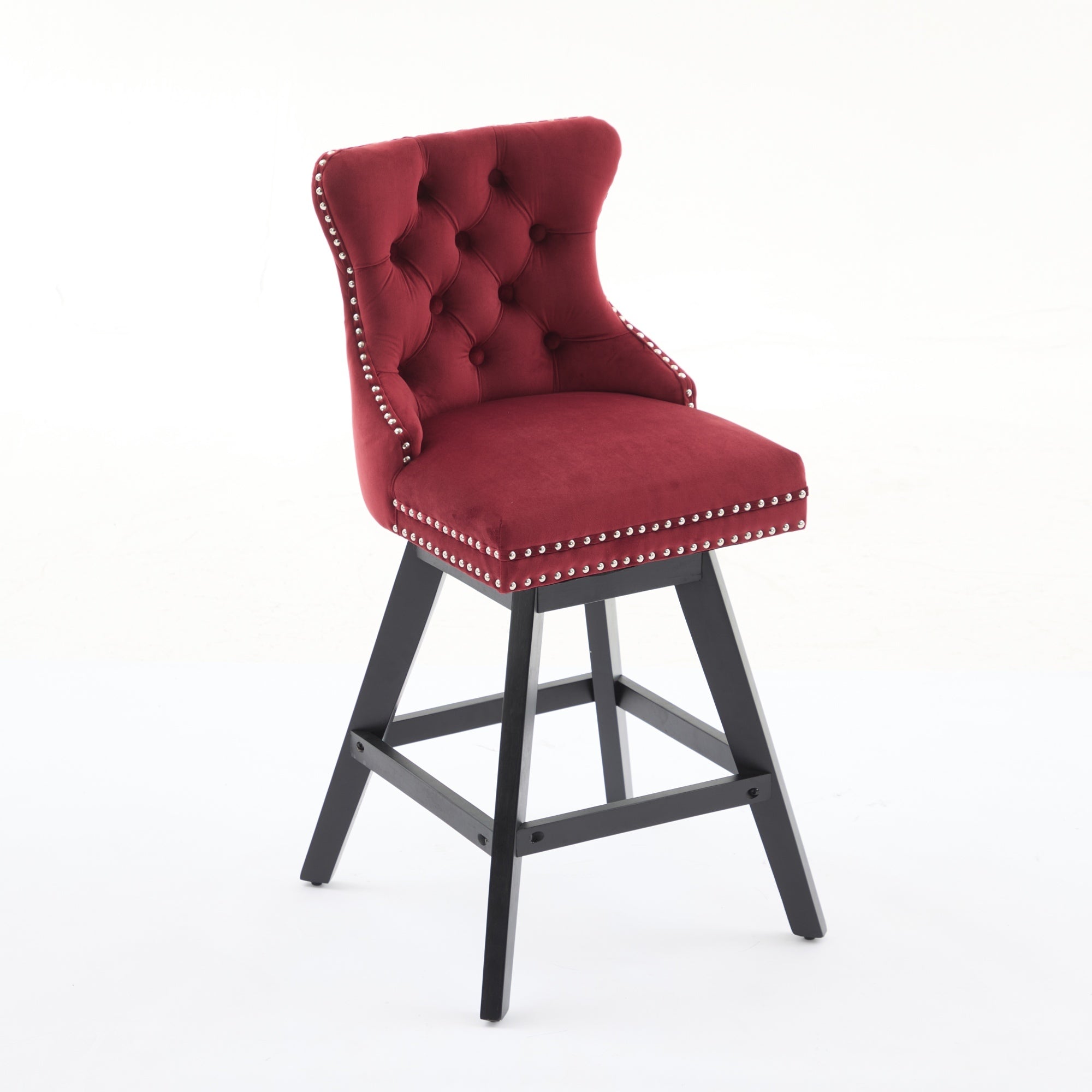 Swivel Velvet Barstools with Button Tufted Decoration - Set of 2 (Wine Red)