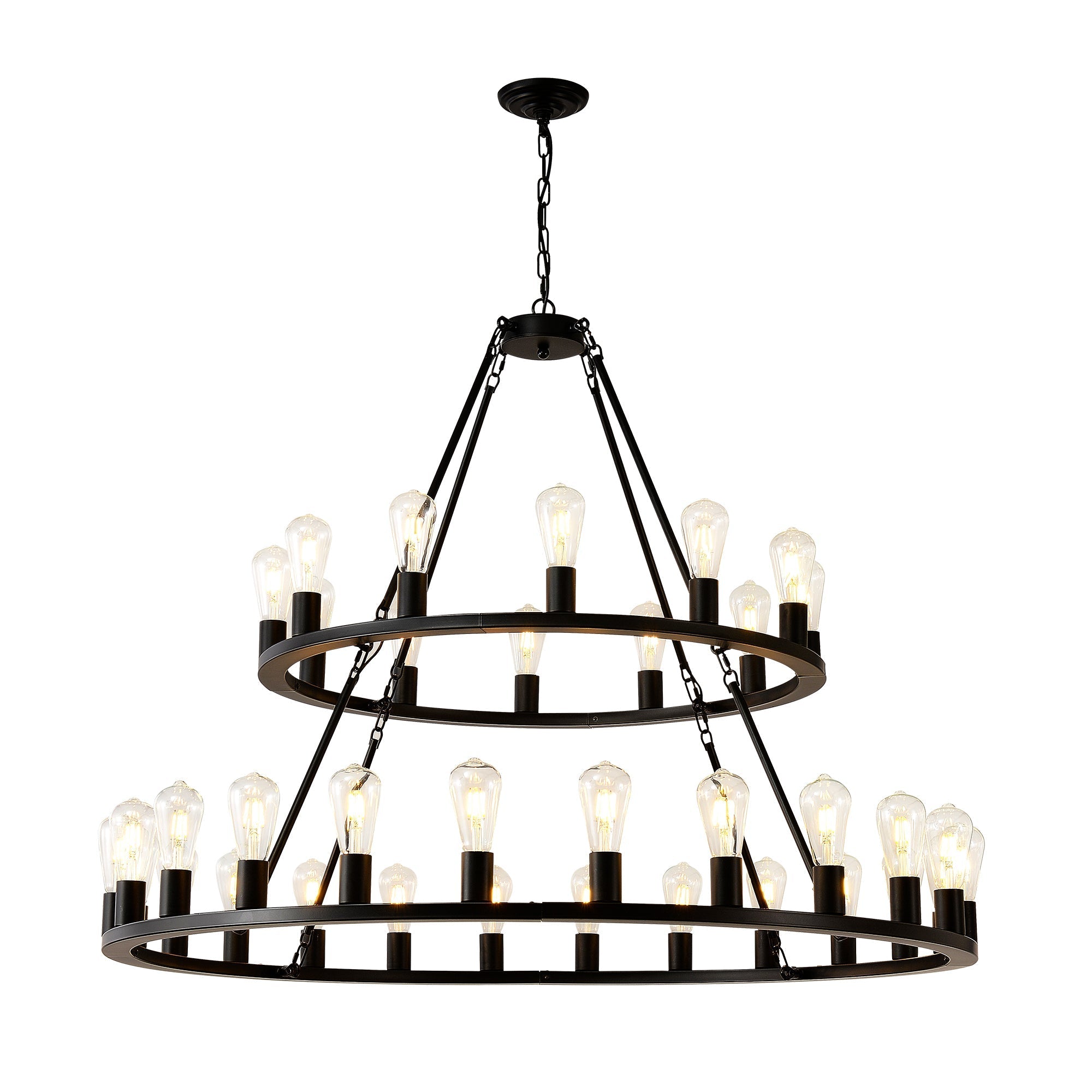 52 Inch Black Wagon Wheel Chandelier, 36-Lights