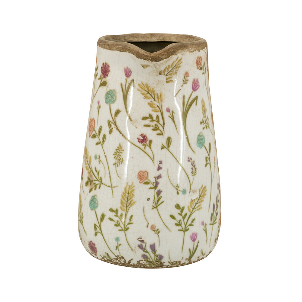 6.3x4.5x7.1' Round Ceramic Pitcher Vase with Multi-Colored Floral Motifs