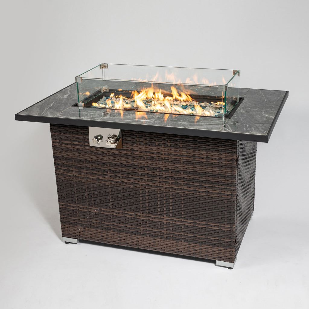 44' Propane Gas Fire Pit Table with Tile Top and Wicker Base