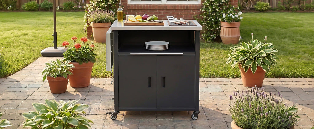 Foldable Outdoor Prep Station BBQ Cart Patio Dining Cart