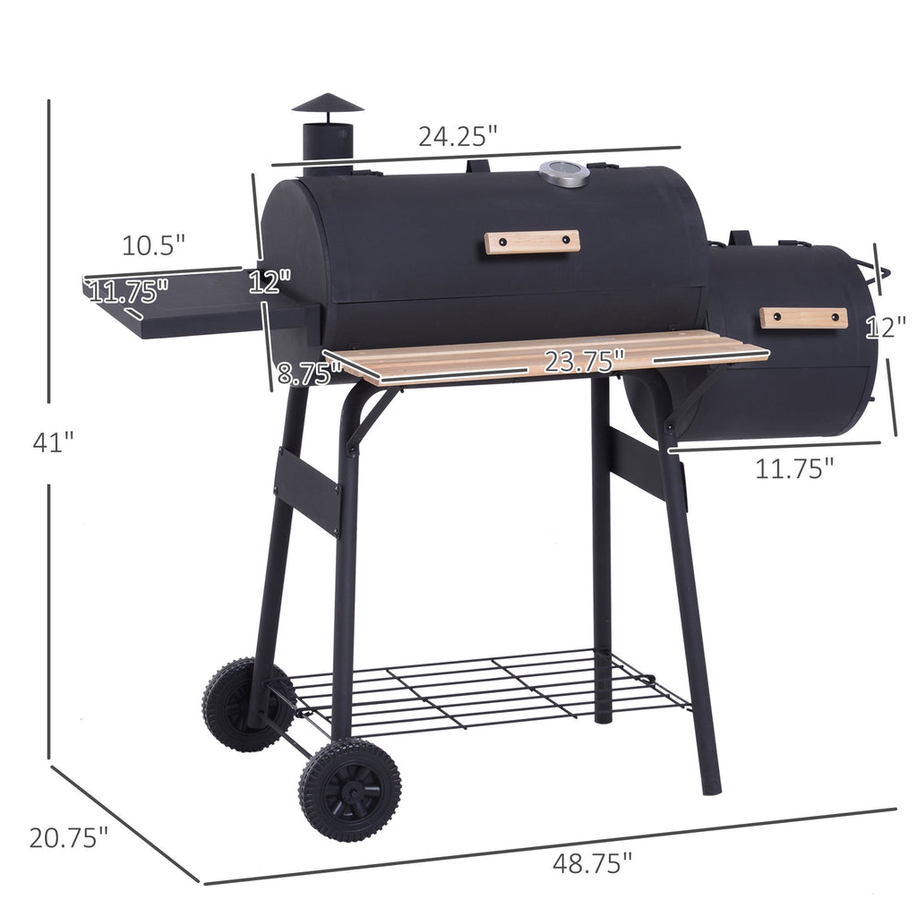 Outsunny 48' Steel Portable Backyard Charcoal BBQ Grill and Offset Smoker Combo