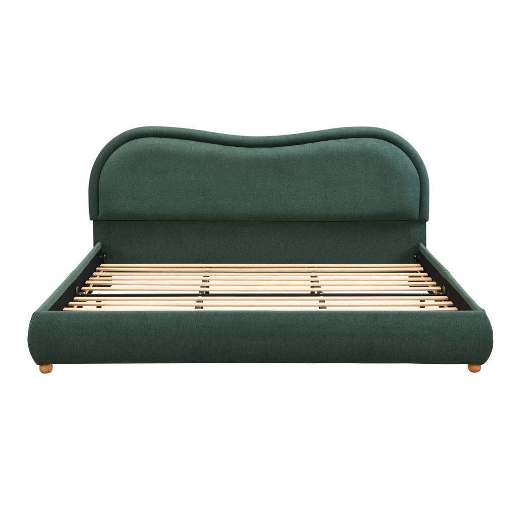 King Size Upholstered Platform Bed Frame with Rounded Corners