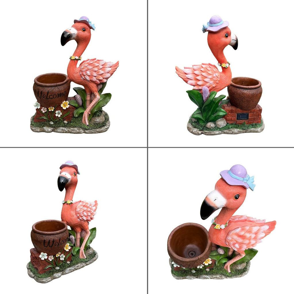 Outdoor Garden Sculpture Flamingo Flower Pot Planter