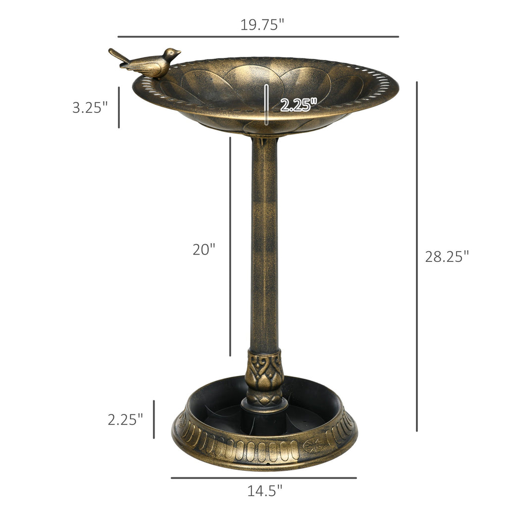 Outsunny 28" Antique Bronze Bird Bath with Pedestal Flower Planter Base
