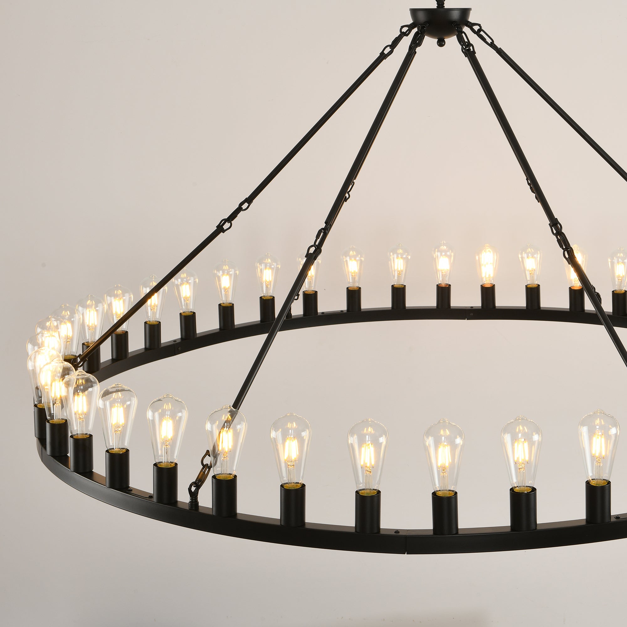 64 Inch Matte Black Wagon Wheel Chandelier With 30 Lights