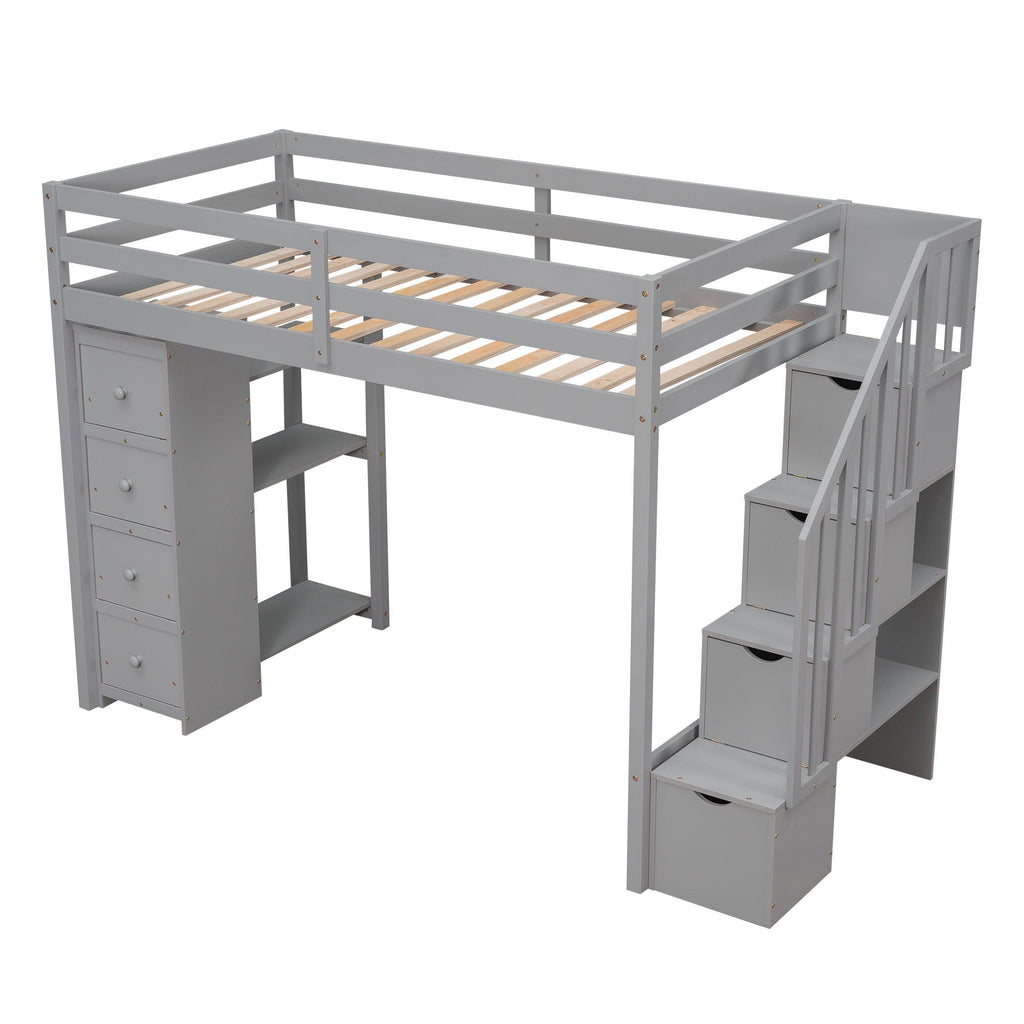 Loft Bed With Storage Drawers And Stairs With Shelves