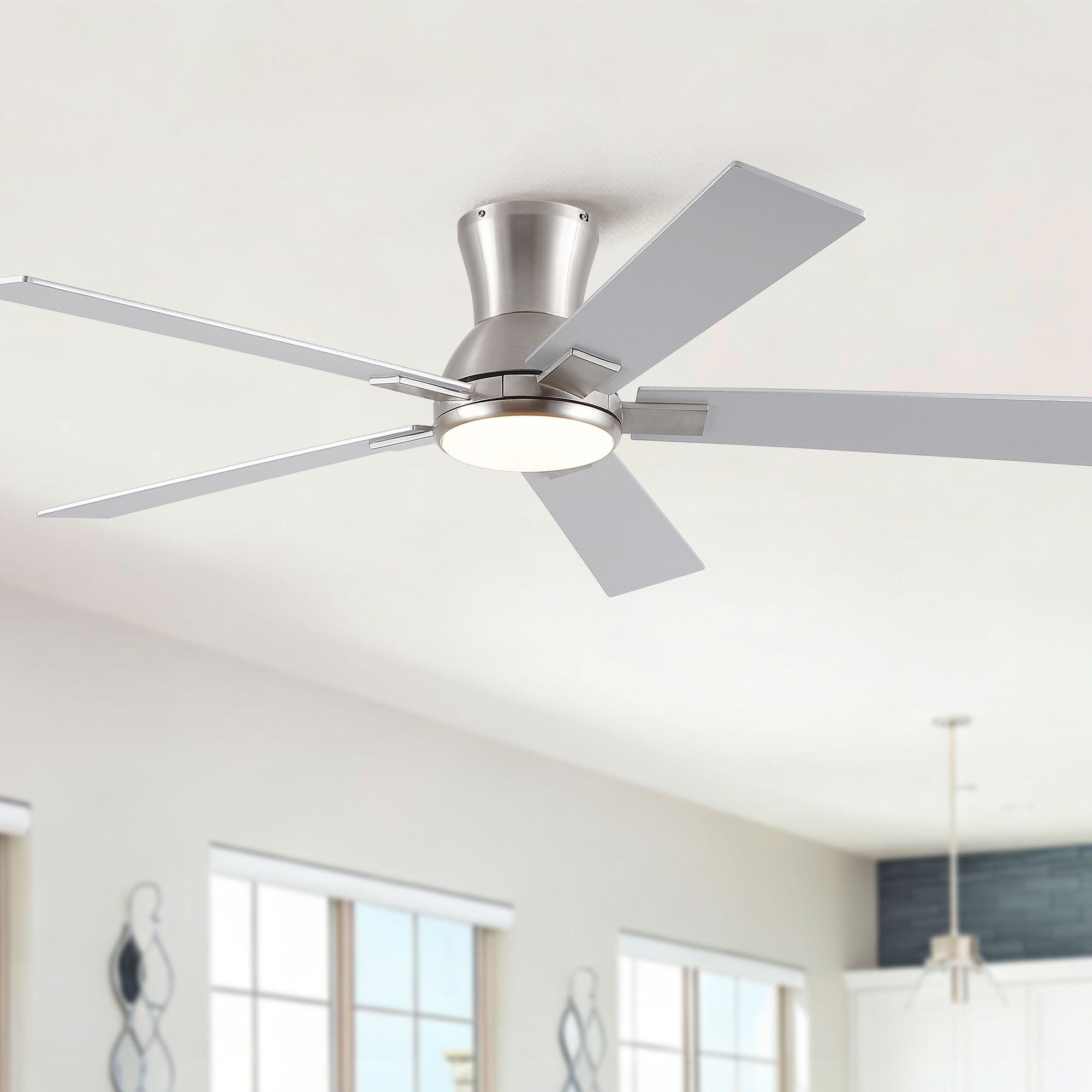 Low Profile Flush Mount Intergrated LED Ceiling Fan With Light And Reversible Quiet Motor