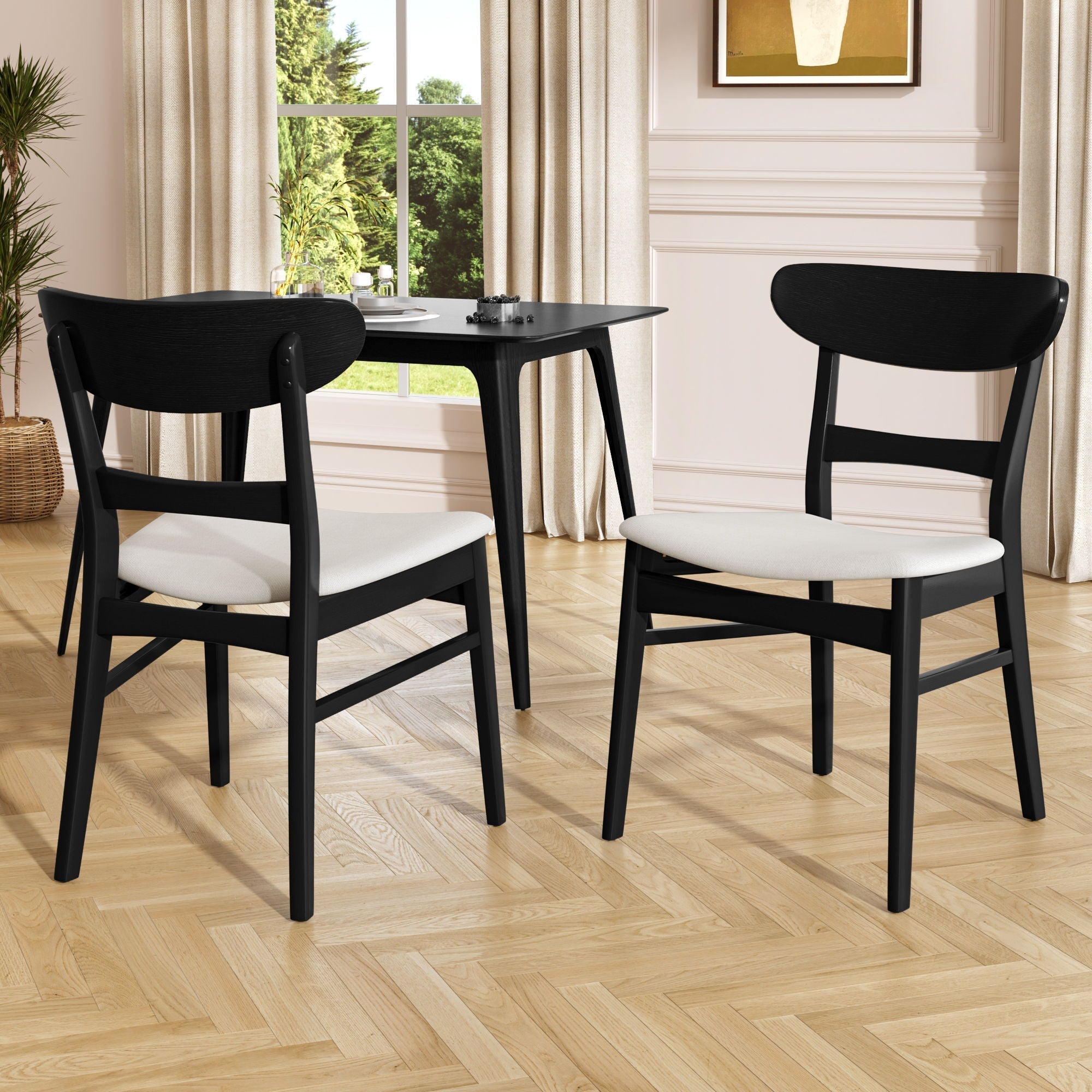 Mid Century Dining Chairs With Cushioned Seats And Wood Frame (Set of 2)