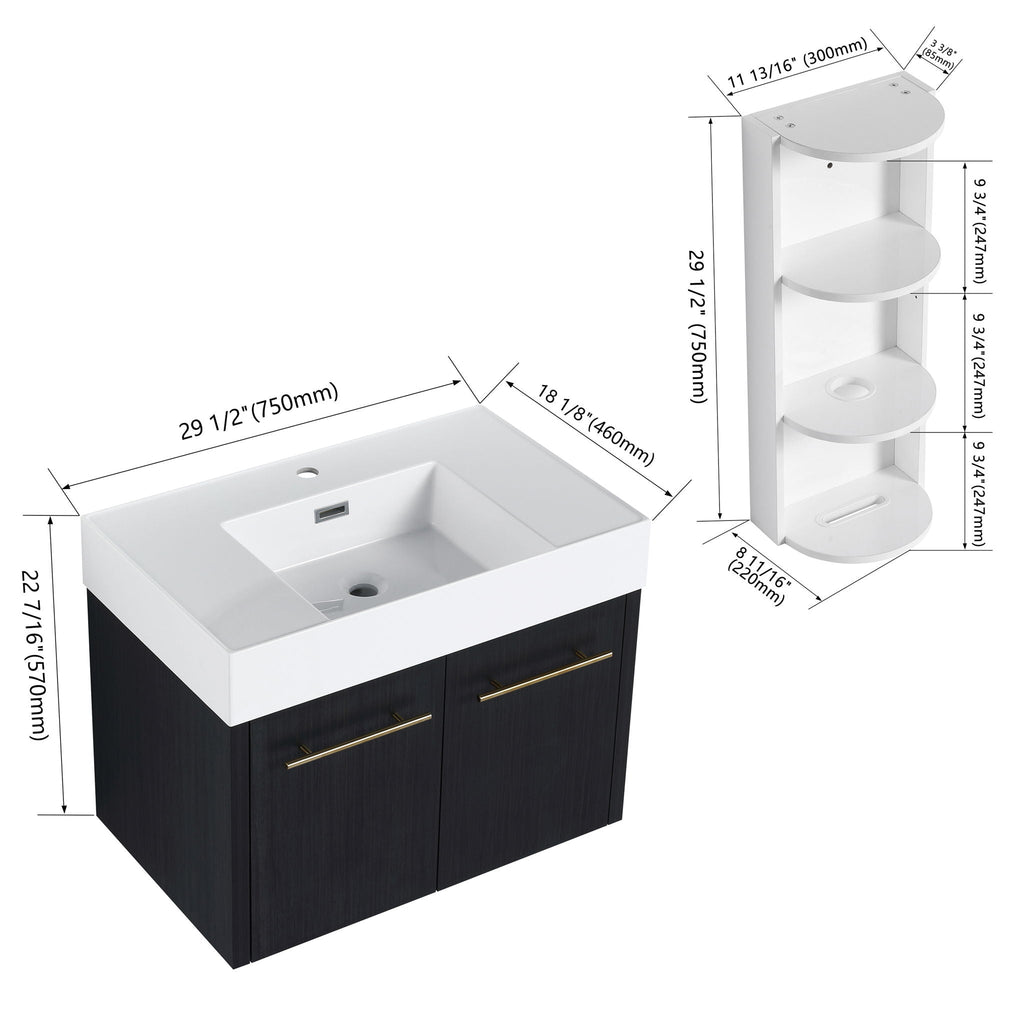 Modern Wall Mounted Bathroom Vanity with Resin Sink and Storage Rack