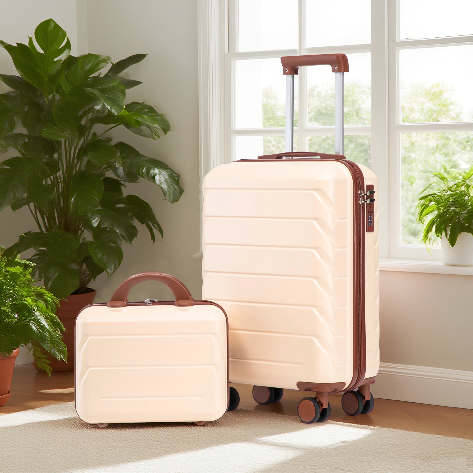 14'/20' 2-Piece Beige ABS Spinner Wheel Luggage Set
