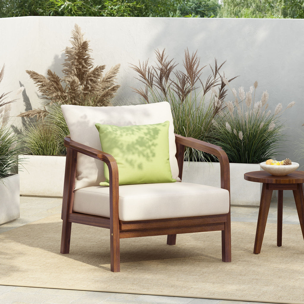 Outdoor Lounge Chair With Woven Backrest and Solid Wood Frame