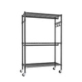 Heavy Duty Rolling Clothes Rack With 3 Tier Shelves, 2 Rails & Side Hooks