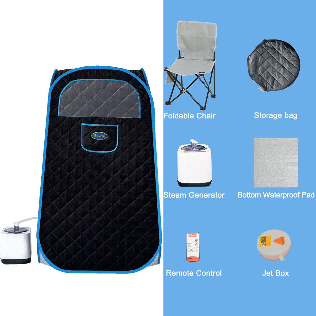 Portable Folding Full size Steam Sauna with 1000W&2.2L steam Generator. Personal Sauna Tent for Relaxation & Spa at home. Fast heating. Folding Steel Rim, it's easy to install, with FCC certification.