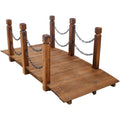 5 Ft Wooden Garden Bridge, Stained Wood Arc Footbridge with Chain Railings