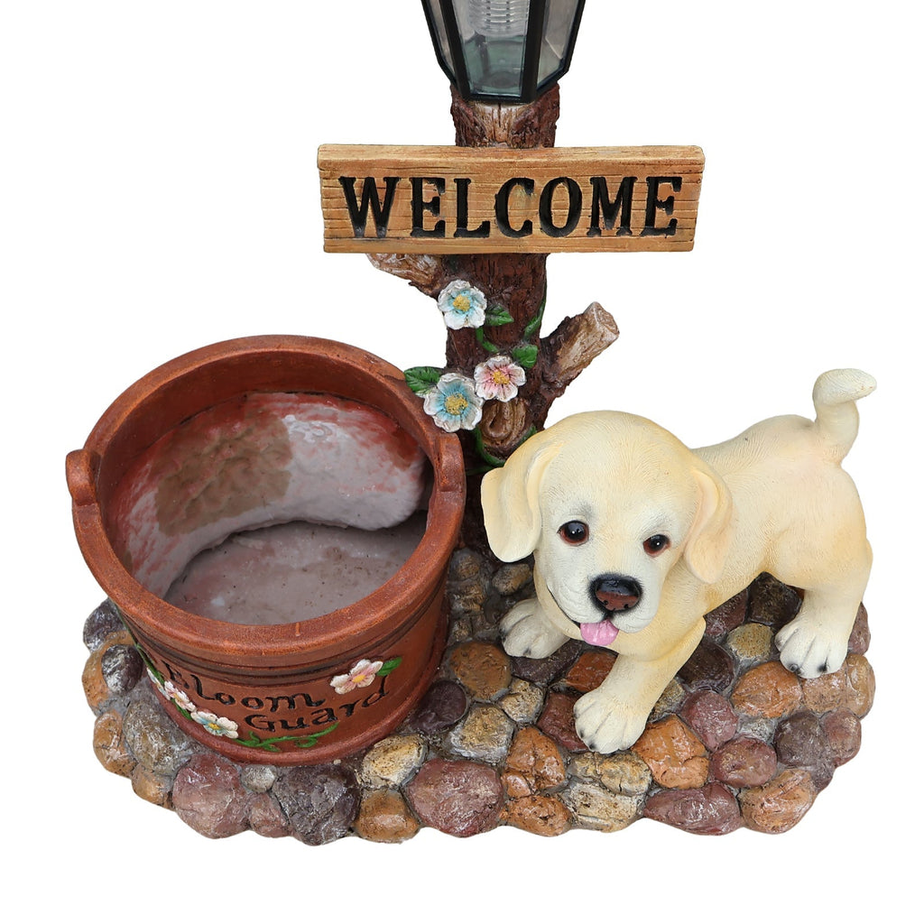 Labrador Puppy Solar Planter Garden Statue