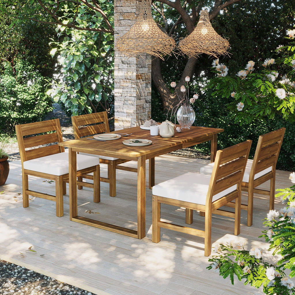 U_STYLE Farmhouse 5-Piece Outdoor Patio Dining Set with Adjustable Legs