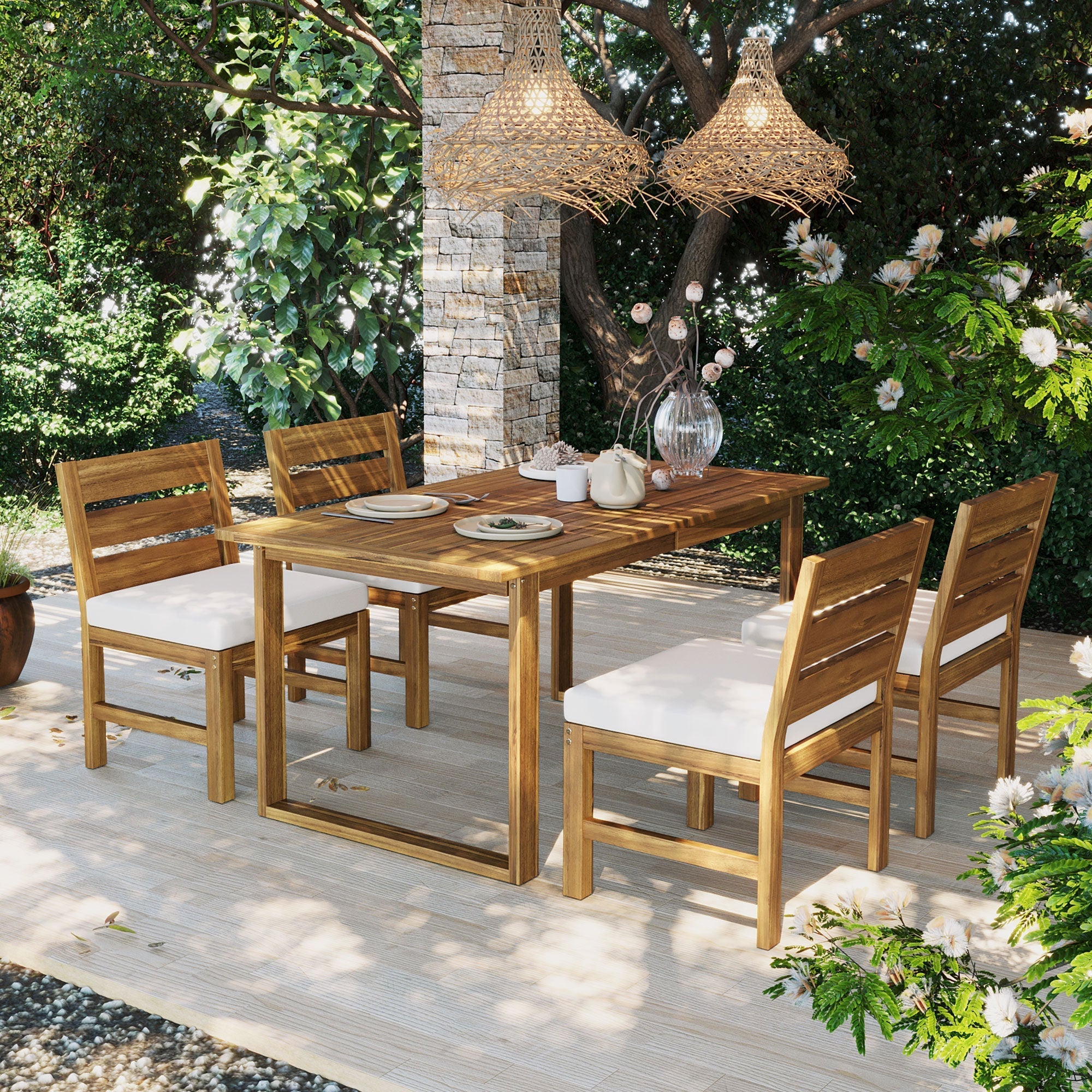 U_STYLE Farmhouse 5-Piece Outdoor Patio Dining Set with Adjustable Legs
