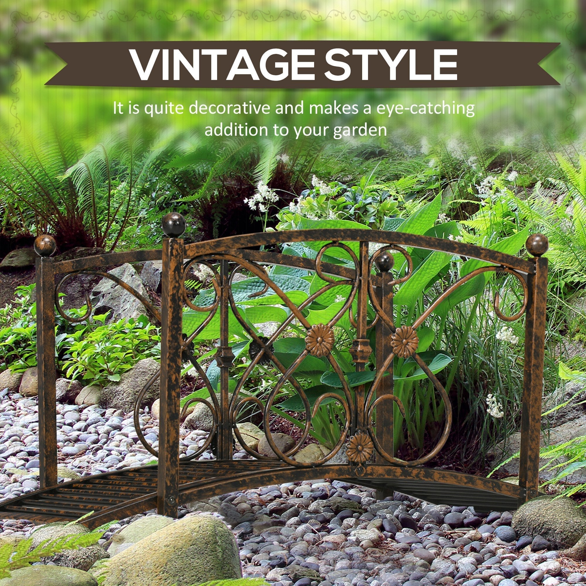 Outsunny 3.3FT Metal Arch Zen Garden Bridge with Safety Siderails